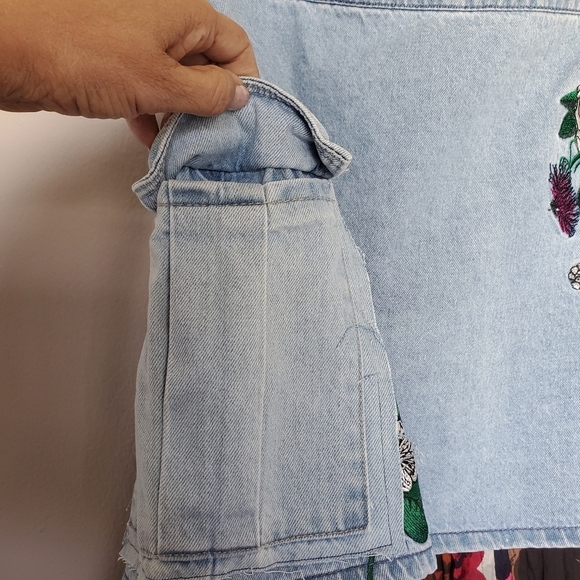 Upcycled H&M X Coachella Boho Cottagecore Embroidered Floral Denim Maxi Skirt - Picture 8 of 14